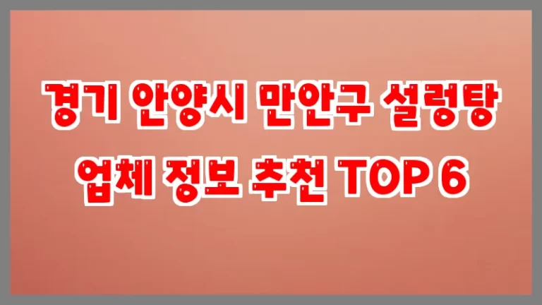 경기 안양시 만안구 설렁탕 업체 정보 추천 TOP 6