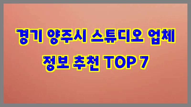 경기 양주시 스튜디오 업체 정보 추천 TOP 7