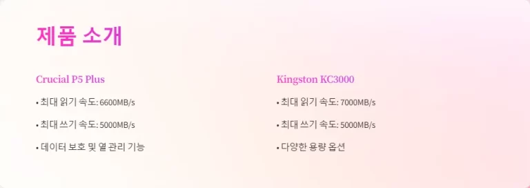 Crucial P5 Plus와 Kingston KC3000 가성비 비교 분석하기