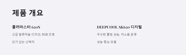 쿨러마스터 620S와 DEEPCOOL AK620 디지털 크기 호환성 비교