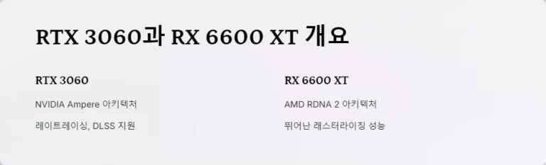 중고 그래픽카드 선택 RTX 3060 RX 6600 XT 비교