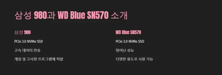 삼성 980과 WD Blue SN570 성능 비교 분석