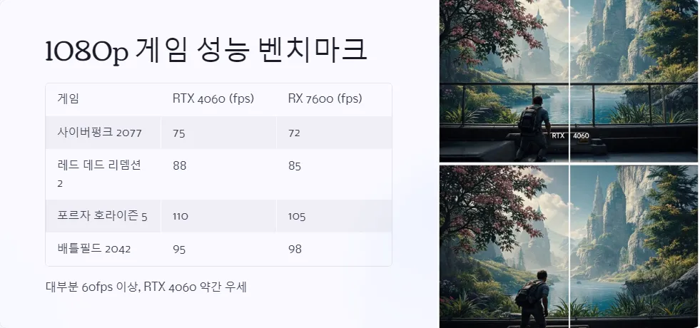RTX 4060 RX 7600 1080p 게임 성능 비교_2