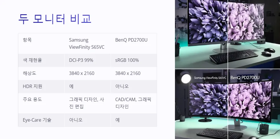 Samsung ViewFinity S65VC BenQ PD2700U 색 재현율_3