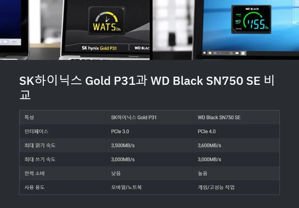 SK하이닉스 Gold P31과 WD Black SN750 SE 전력 효율성_3