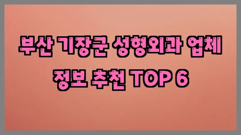 부산 기장군 성형외과 업체 정보 추천 TOP 6