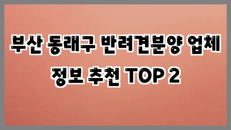 부산 동래구 반려견분양 업체 정보 추천 TOP 2