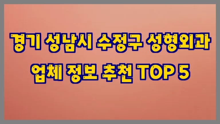 경기 성남시 수정구 성형외과 업체 정보 추천 TOP 5
