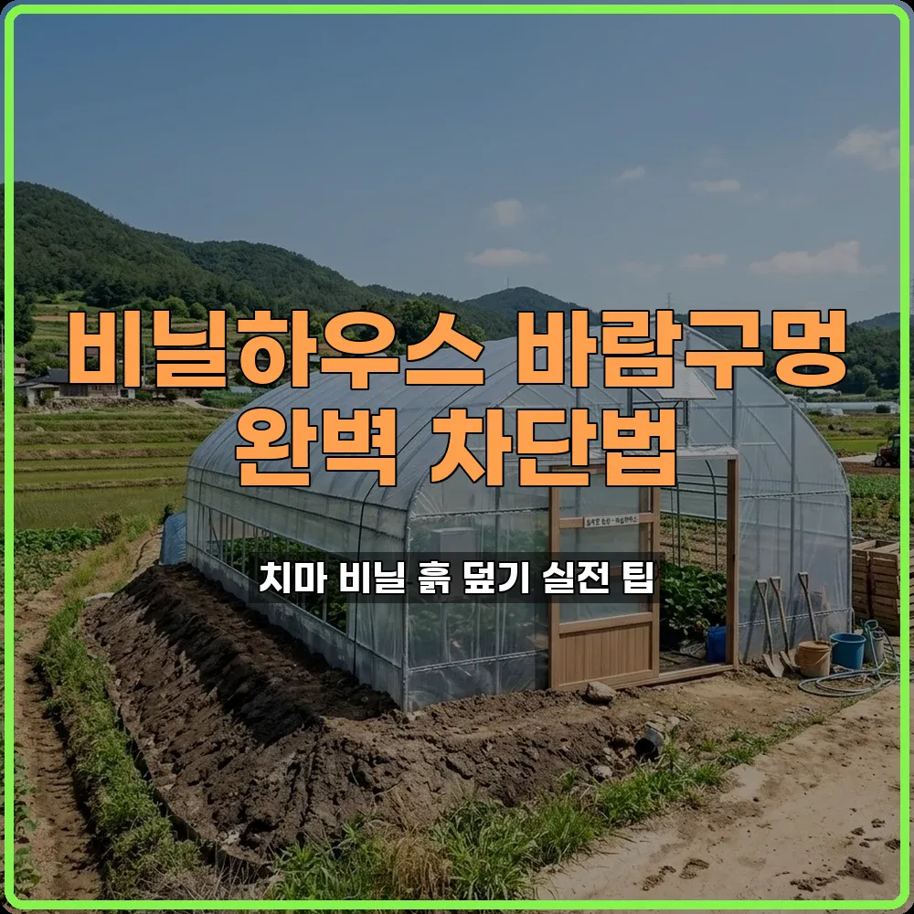 하우스 치마 비닐 흙으로 단단히 덮어 바람구멍 막기